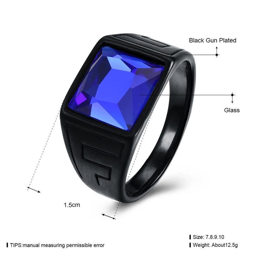 Wholesale Hot Sale vintage Fashion black Stainless steel Men's Signet Ring with big square blue Crystal Stone Rings Good Luck Jewelery TGSTR141 4