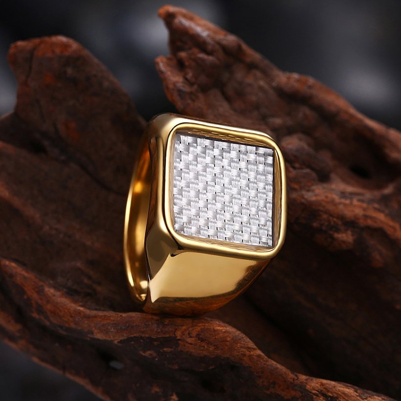 Wholesale Euramerican Trendy Square Weave pattern rings for men 18k gold color stainless steel jewelry cool party accessory TGSTR144 5