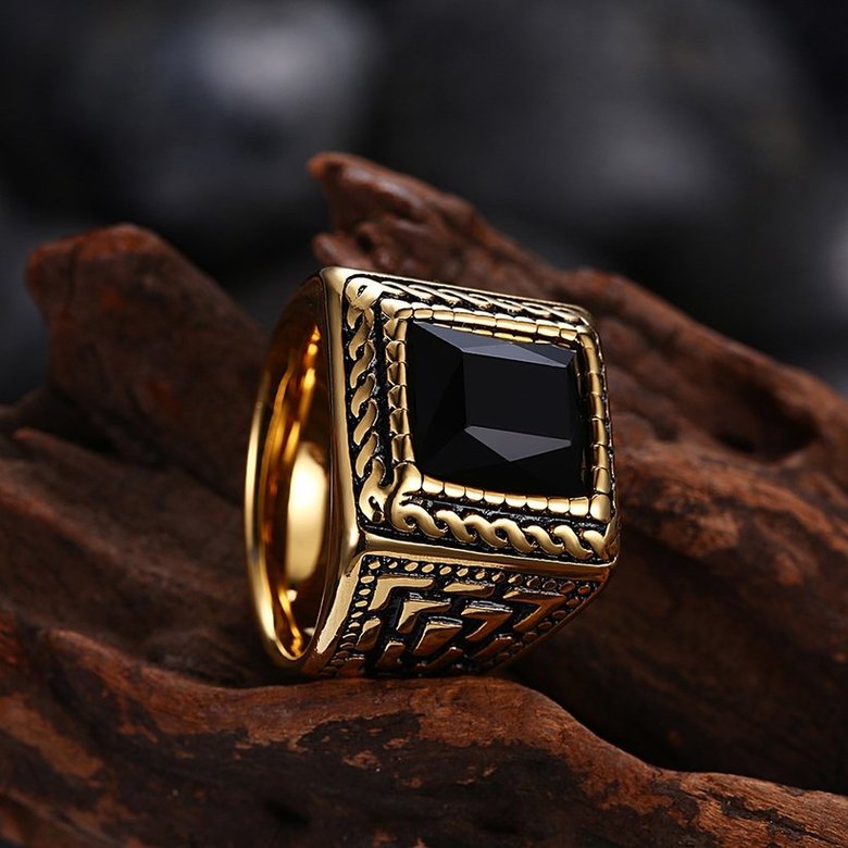 Wholesale Hot sale Euramerican Fashion Vintage Square big black zircon Stone Signet Ring Men 18K Antique Gold Wedding Band jewelry  TGSTR145 2