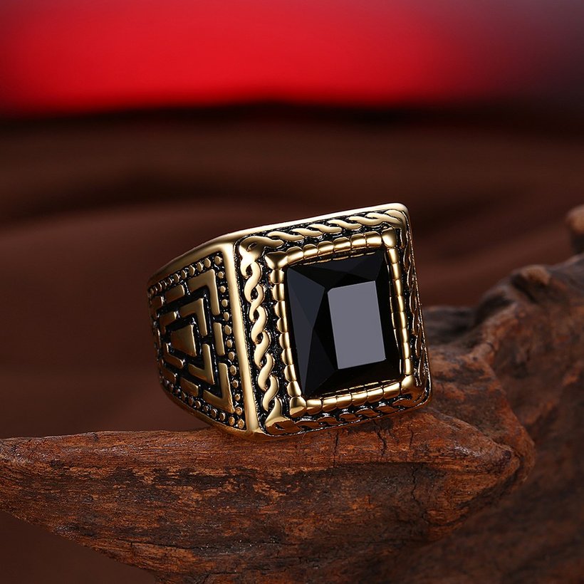 Wholesale Hot sale Euramerican Fashion Vintage Square big black zircon Stone Signet Ring Men 18K Antique Gold Wedding Band jewelry  TGSTR145 3