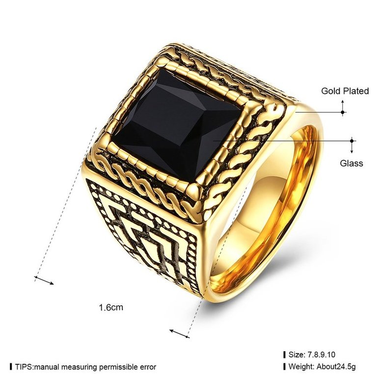 Wholesale Hot sale Euramerican Fashion Vintage Square big black zircon Stone Signet Ring Men 18K Antique Gold Wedding Band jewelry  TGSTR145 4