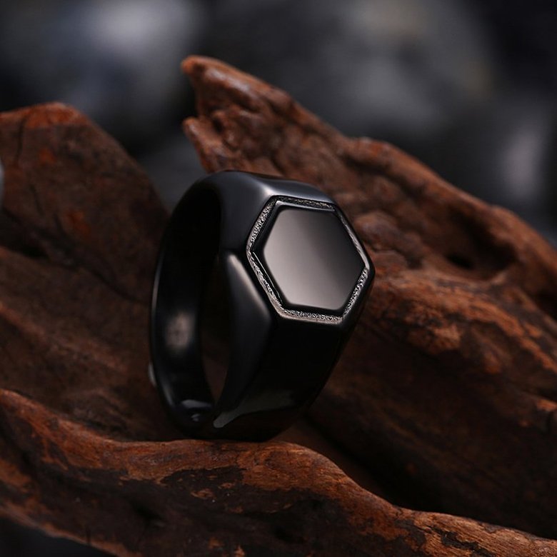 Wholesale Fashion vintage hexagon Black Color Stainless Steel Mens Rings For Boy Friendship gift Jewelry Accessory TGSTR011 2