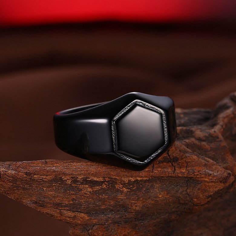 Wholesale Fashion vintage hexagon Black Color Stainless Steel Mens Rings For Boy Friendship gift Jewelry Accessory TGSTR011 3