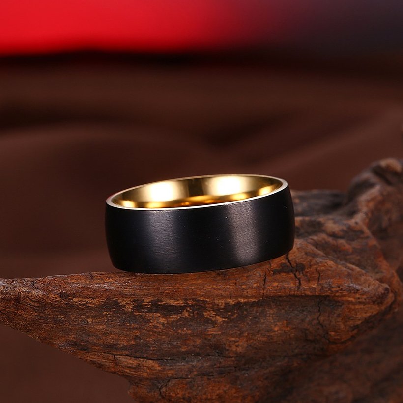Wholesale Fashion Stainless steel Drawing black ring  Wedding party jewelry for Lover gift Gold Stainless Steel Round men Ring TGSTR154 3