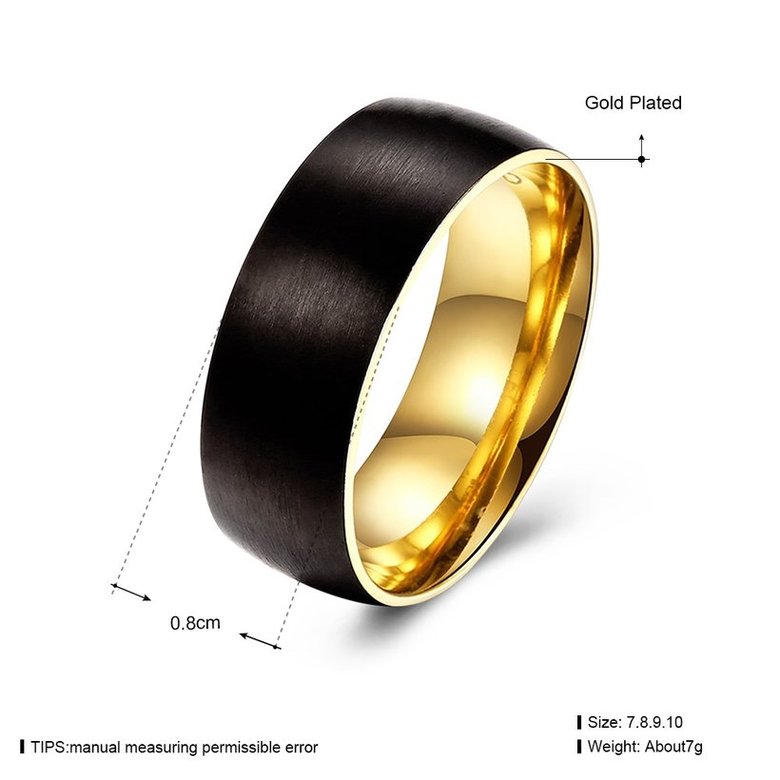 Wholesale Fashion Stainless steel Drawing black ring  Wedding party jewelry for Lover gift Gold Stainless Steel Round men Ring TGSTR154 4
