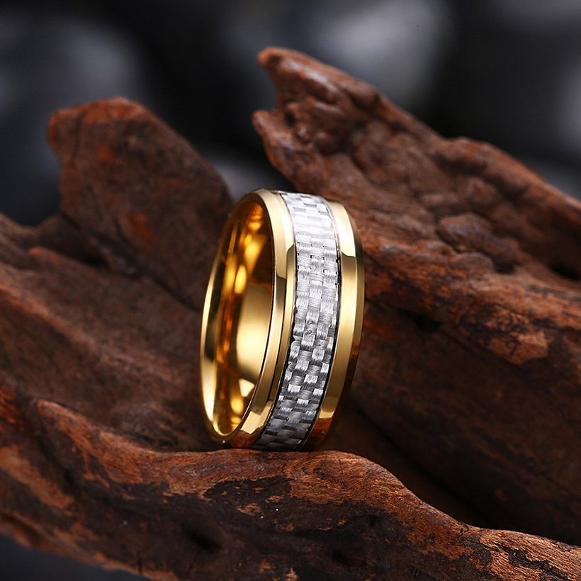 Wholesale Fashion Stainless Steel Woven pattern Ring for Men simple 24K gold Rings with 3 colours availble Male Jewelry Accessories TGSTR157 4