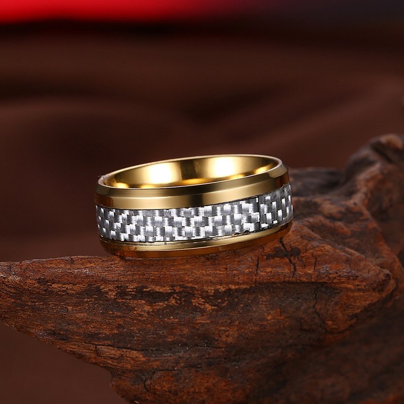 Wholesale Fashion Stainless Steel Woven pattern Ring for Men simple 24K gold Rings with 3 colours availble Male Jewelry Accessories TGSTR157 5