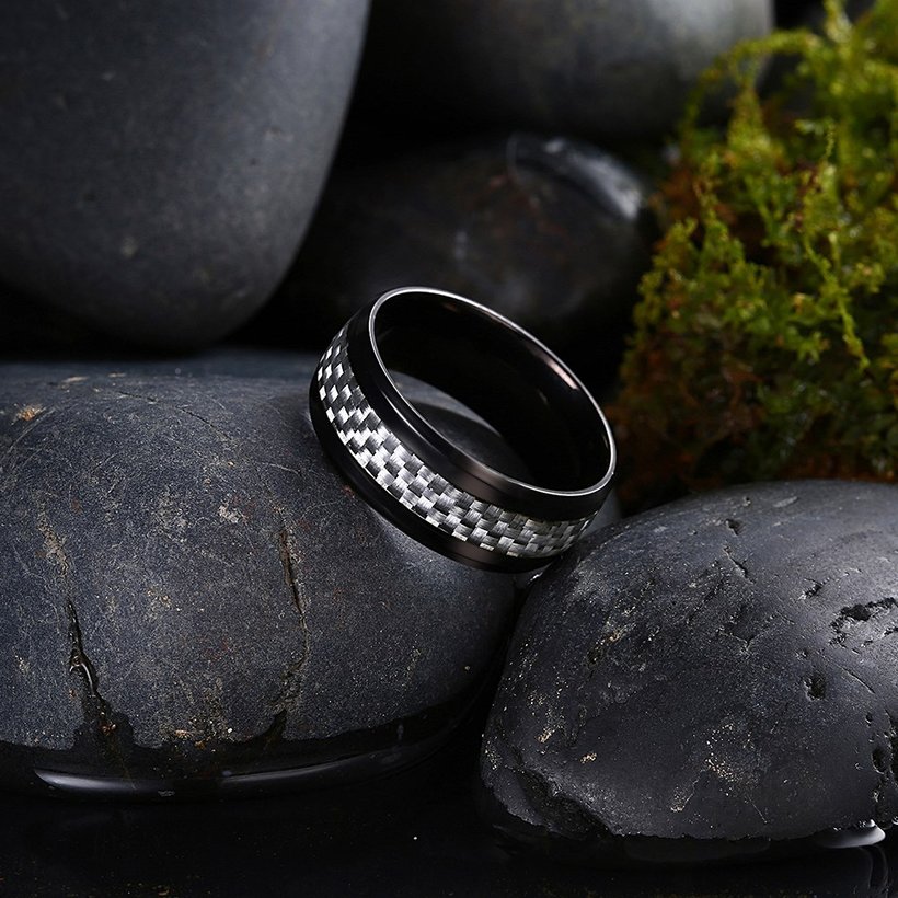 Wholesale Fashion Stainless Steel Woven pattern Ring for Men simple black Rings with 3 colours availble Male Jewelry Accessories TGSTR158 4