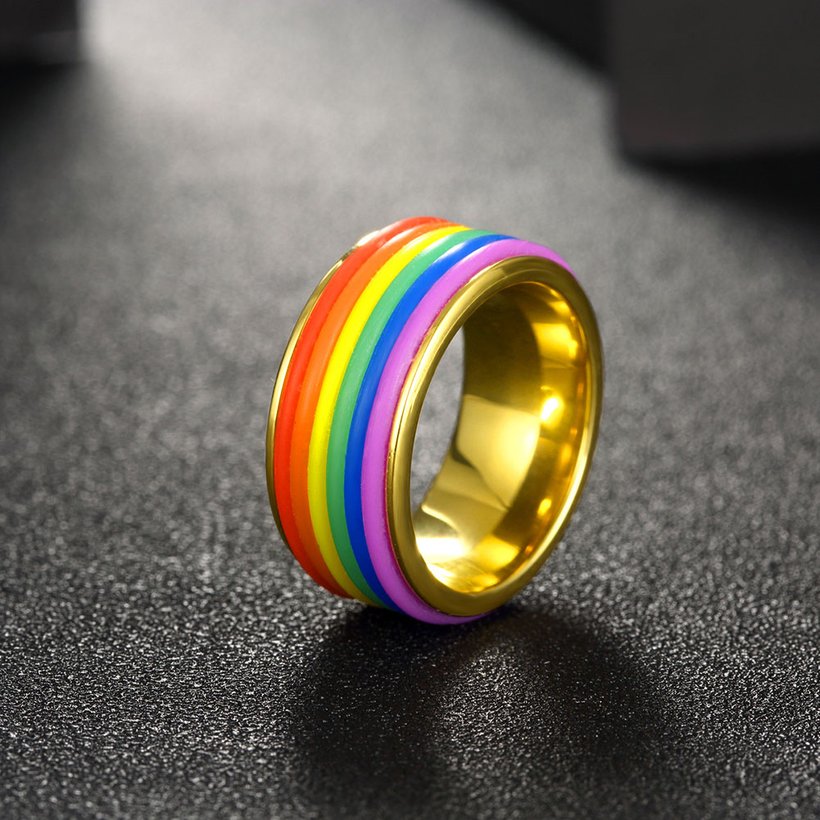 Wholesale Rainbow gold Color Stainless Steel Engagement Wedding Rings for Men Trendy Band unisex Rings Jewelry TGSTR164 3