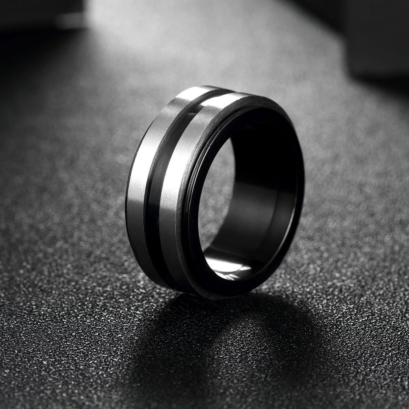 Wholesale European and American classic fashion Black Ring Simple Design Hoop Stainless Steel Anniversary Rings For Men  TGSTR179 2