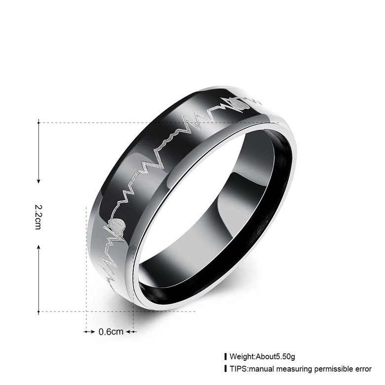 Wholesale Trendy Classic Simple Laser Electrocardiogram pattern Stainless Steel Black Color Rings for Business Men Jewelry Gift  TGSTR183 0
