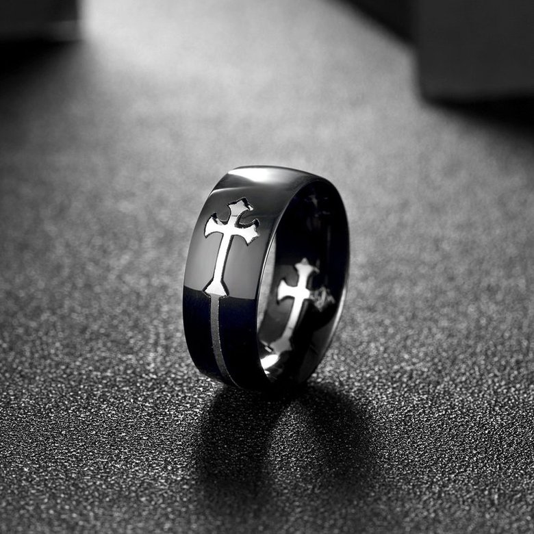 Wholesale Classic comfortable Silver Color Cross Ring for Men Black Stainless Steel Cool Ring Male Casual Jewelry Wedding Band Ring TGSTR185 3