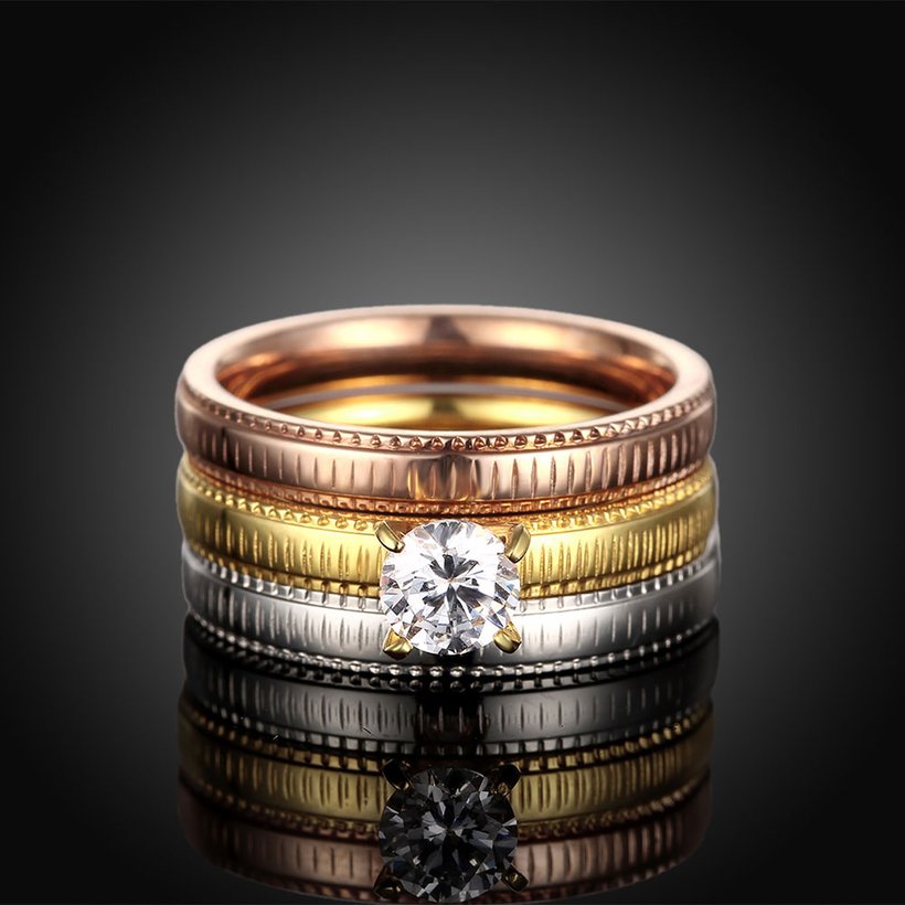 Wholesale Romantic Trendy Wedding women Rings  Luxury Cubic Zircon Rings Personality Carving stripe Ring 3 colors 3 layers Fashion Jewelry TGSTR193 1