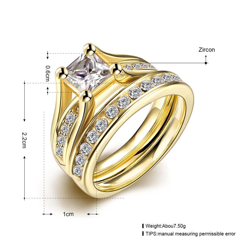 Wholesale Charm classic Couple Rings Stainless Steel Princess Cut white CZ 24K Gold rings Filled Promise Wedding Engagement jewelry Sets TGSTR064 3