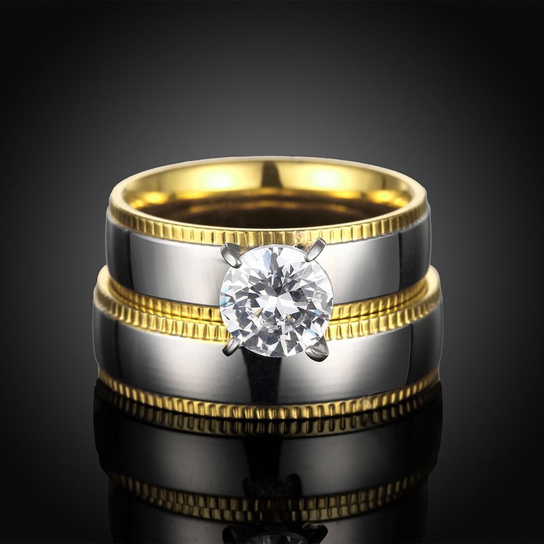 Wholesale Trendy Wedding Couple Rings Set Luxury Cubic Zircon Rings Personality Ring 24K Gold silver 2 color Fashion Dual wear Jewelry TGSTR196 1