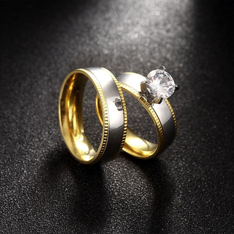 Wholesale Trendy Wedding Couple Rings Set Luxury Cubic Zircon Rings Personality Ring 24K Gold silver 2 color Fashion Dual wear Jewelry TGSTR196 2