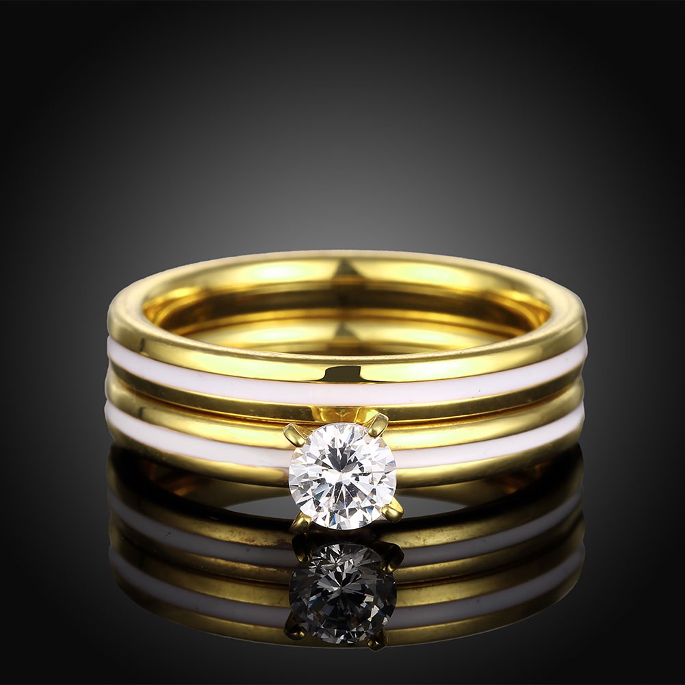 Wholesale Romantic Trendy Wedding women Rings Set Luxury Cubic Zircon Rings  Personality white stripe Ring 24K Gold Fashion Jewelry  TGSTR204 1