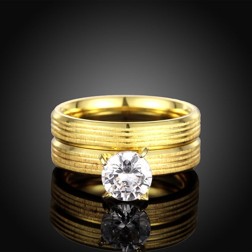 Wholesale Romantic Trendy Wedding women Rings Set Luxury Cubic Zircon Rings  Personality Carving stripe Ring 24K Gold Fashion Jewelry  TGSTR210 1