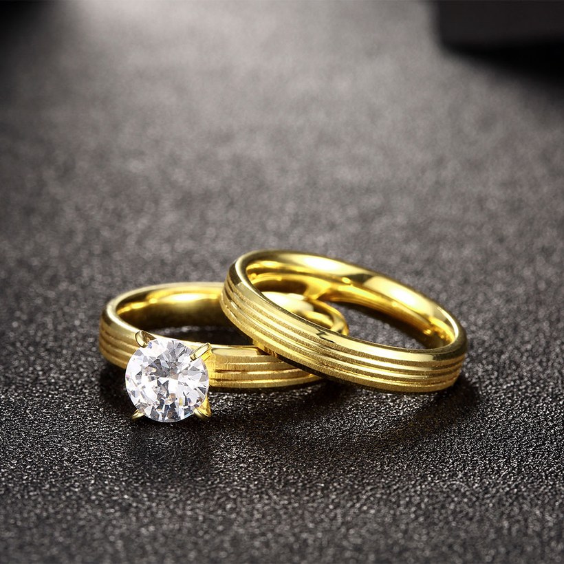 Wholesale Romantic Trendy Wedding women Rings Set Luxury Cubic Zircon Rings  Personality Carving stripe Ring 24K Gold Fashion Jewelry  TGSTR210 3