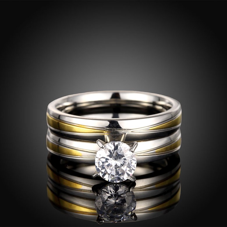 Wholesale  Fashion Yellow stripe ring Stainless Steel Rings For Women Classic Wedding Bands Zircon Finger Jewelry Party Gifts TGSTR002 0