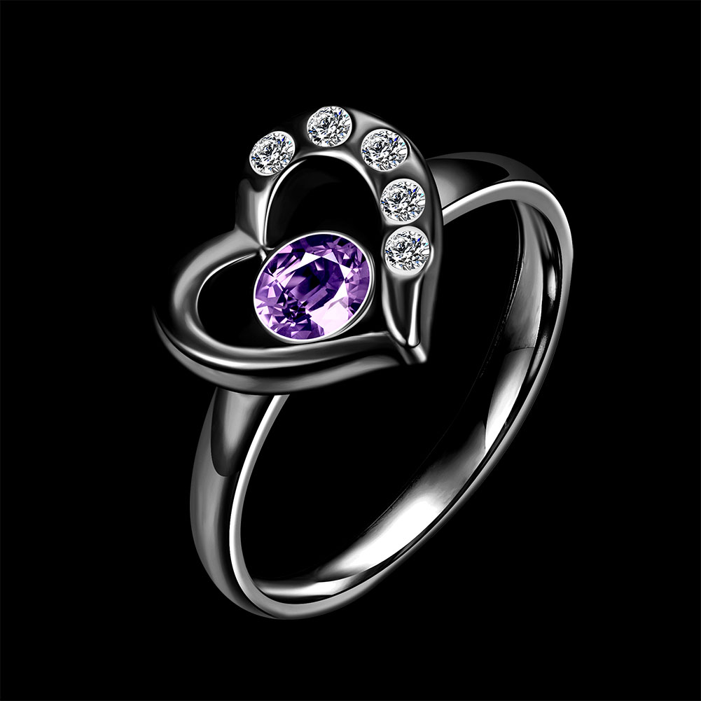 Wholesale Hot selling new arrival Romantic 316L Stainless Steel high quality Black heart Lucky women ring purple zircon Fashion Jewelry TGSTR077 0