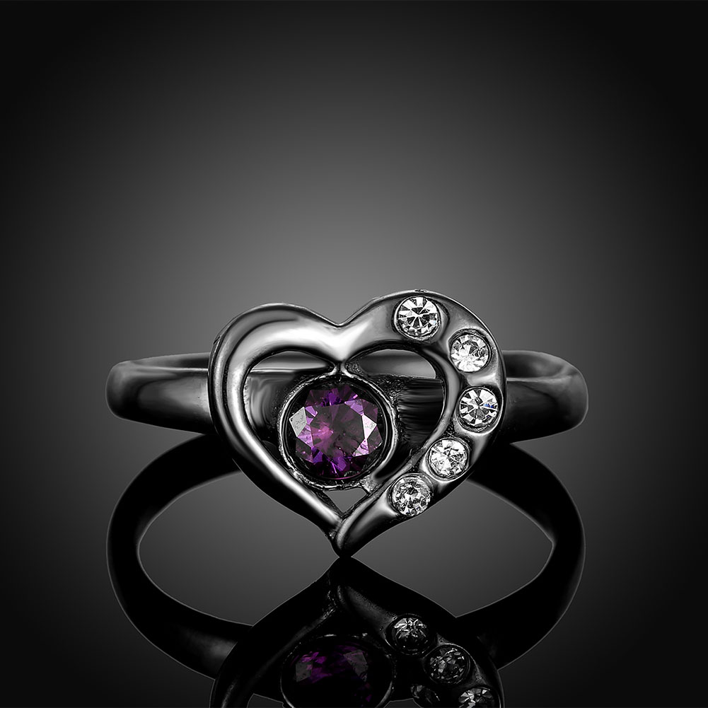 Wholesale Hot selling new arrival Romantic 316L Stainless Steel high quality Black heart Lucky women ring purple zircon Fashion Jewelry TGSTR077 1