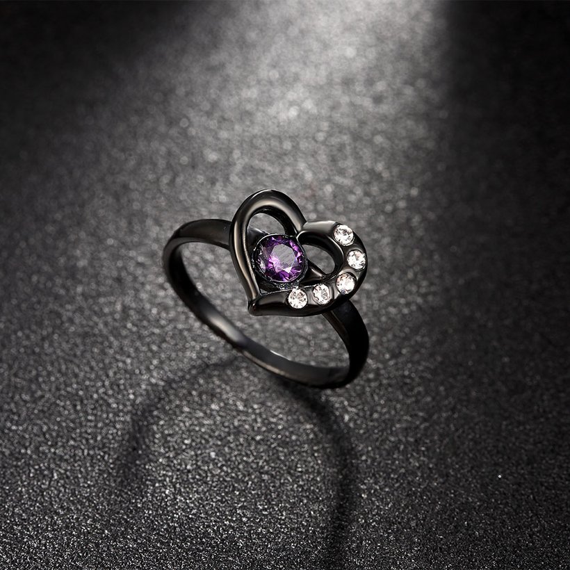 Wholesale Hot selling new arrival Romantic 316L Stainless Steel high quality Black heart Lucky women ring purple zircon Fashion Jewelry TGSTR077 2