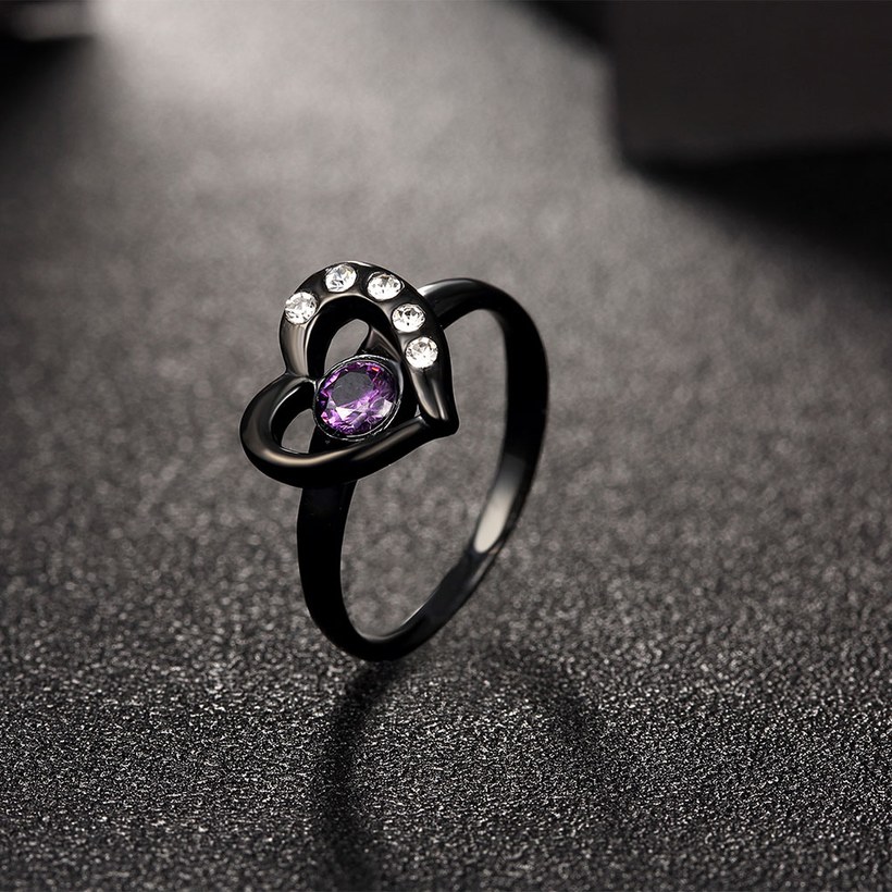 Wholesale Hot selling new arrival Romantic 316L Stainless Steel high quality Black heart Lucky women ring purple zircon Fashion Jewelry TGSTR077 3