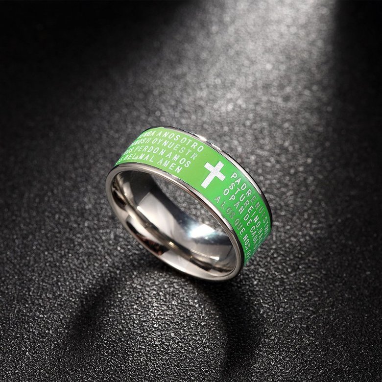 Wholesale Euramerican Trendy green rotate English Bible cross 316L Stainless Steel wedding rings for men wholesale jewelry TGSTR079 1
