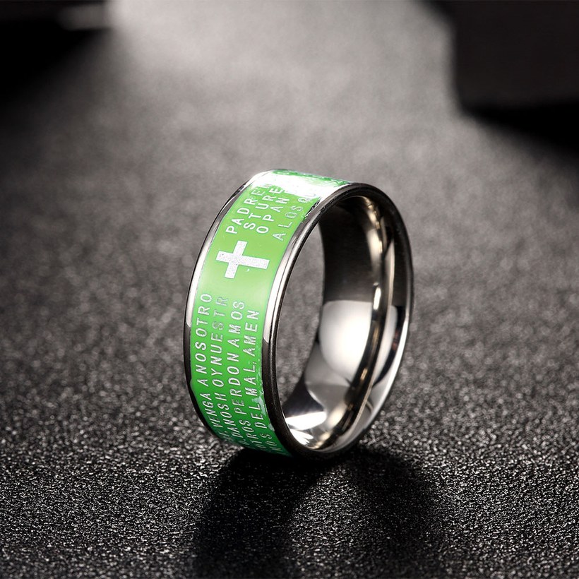Wholesale Euramerican Trendy green rotate English Bible cross 316L Stainless Steel wedding rings for men wholesale jewelry TGSTR079 2