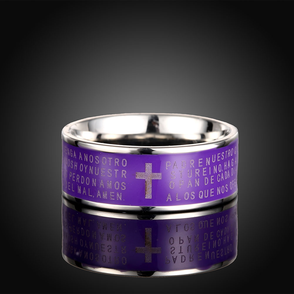Wholesale Euramerican Trendy purple rotate English Bible cross 316L Stainless Steel wedding rings for men wholesale jewelry TGSTR080 0