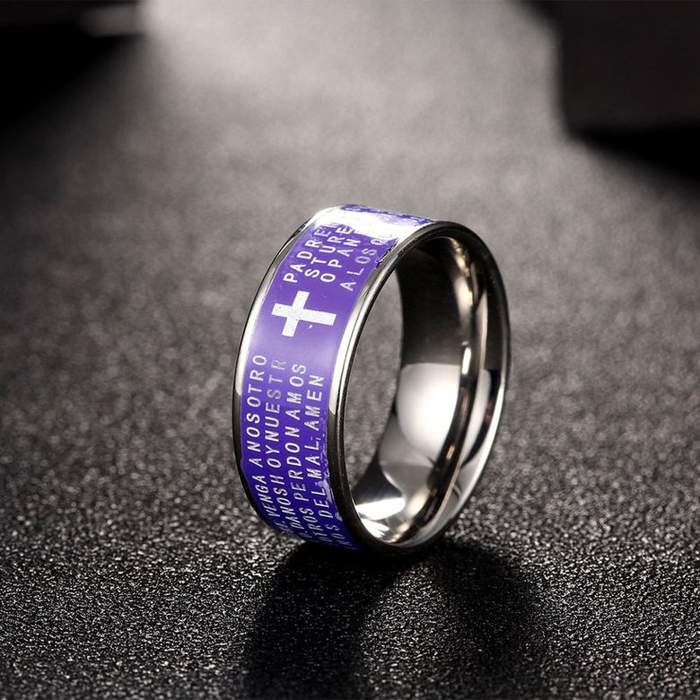 Wholesale Euramerican Trendy purple rotate English Bible cross 316L Stainless Steel wedding rings for men wholesale jewelry TGSTR080 2