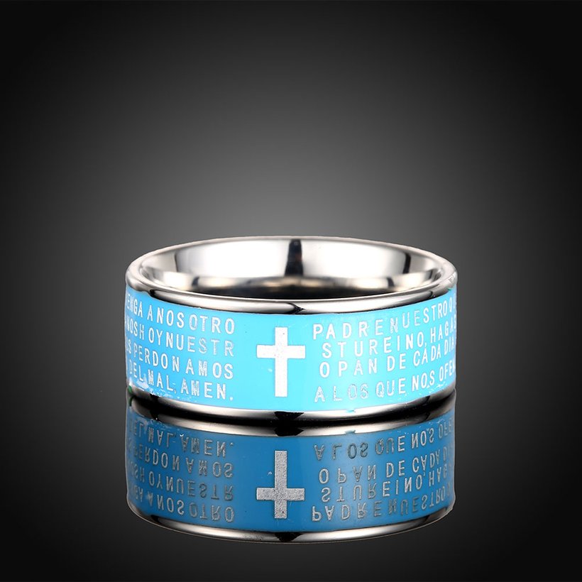 Wholesale Euramerican Trendy blue rotate English Bible cross 316L Stainless Steel wedding rings for men wholesale jewelry TGSTR081 0