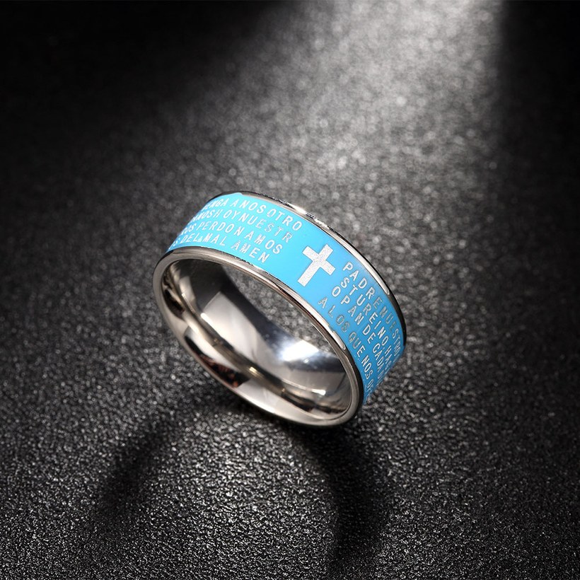 Wholesale Euramerican Trendy blue rotate English Bible cross 316L Stainless Steel wedding rings for men wholesale jewelry TGSTR081 1