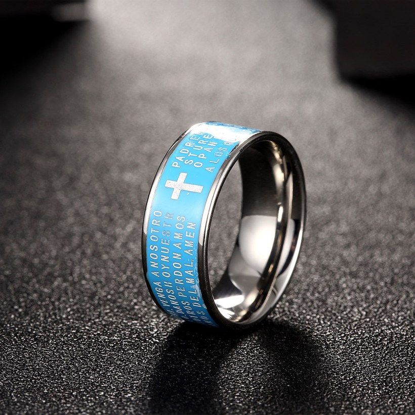 Wholesale Euramerican Trendy blue rotate English Bible cross 316L Stainless Steel wedding rings for men wholesale jewelry TGSTR081 2