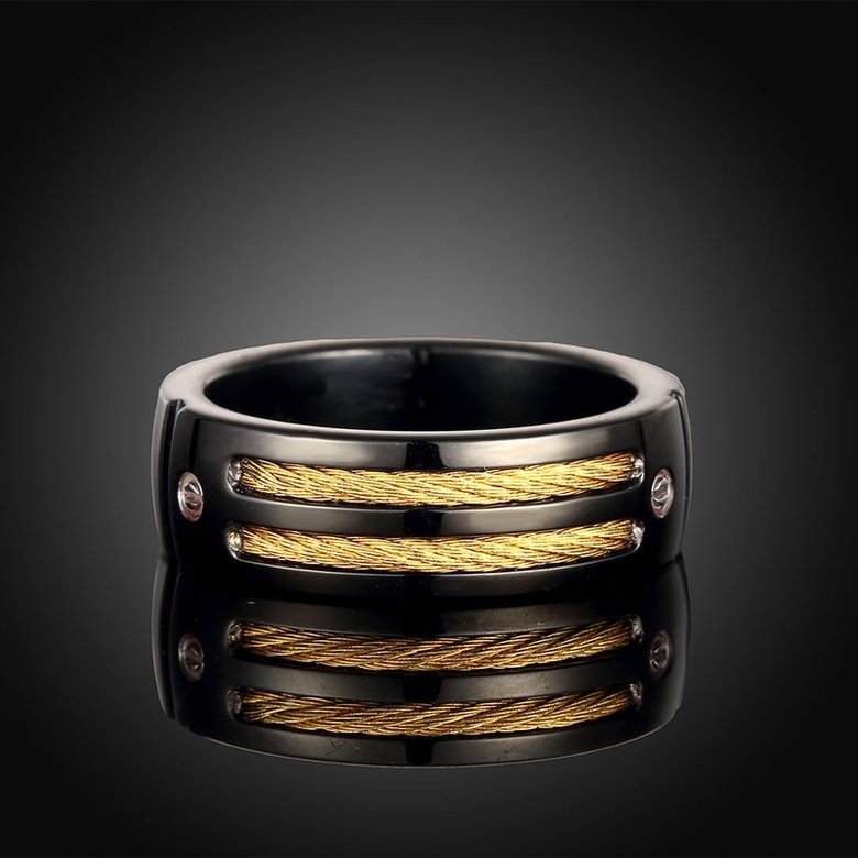 Wholesale Hot sale Black 316L Stainless Steel Rings For Men Gold Color Titanium Metal Male Rock Ring With Wire Fashion Cool boy Jewelry TGSTR083 0