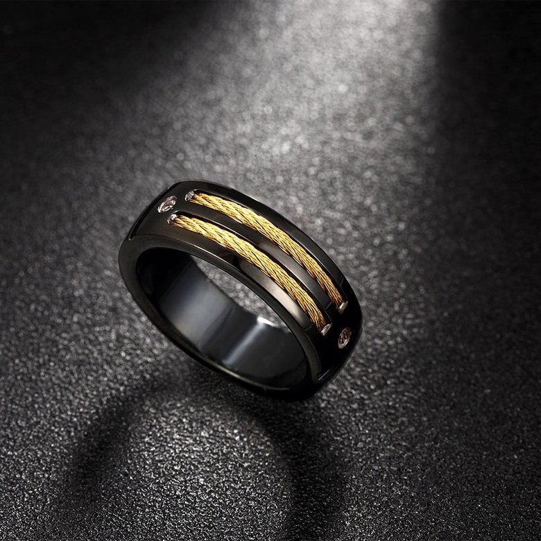 Wholesale Hot sale Black 316L Stainless Steel Rings For Men Gold Color Titanium Metal Male Rock Ring With Wire Fashion Cool boy Jewelry TGSTR083 1