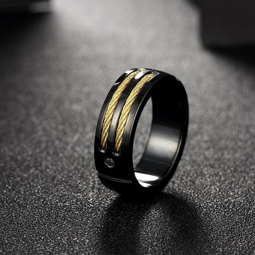 Wholesale Hot sale Black 316L Stainless Steel Rings For Men Gold Color Titanium Metal Male Rock Ring With Wire Fashion Cool boy Jewelry TGSTR083 2