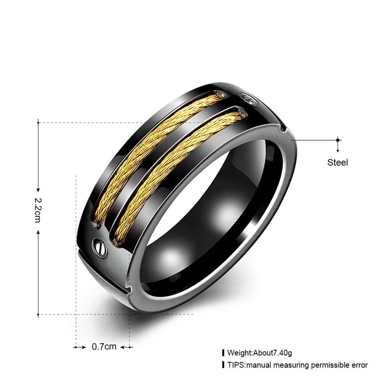 Wholesale Hot sale Black 316L Stainless Steel Rings For Men Gold Color Titanium Metal Male Rock Ring With Wire Fashion Cool boy Jewelry TGSTR083 4