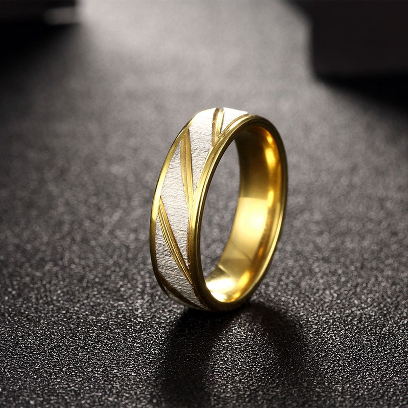 Wholesale Couples Stainless Steel Rings with Gold twill pattern 24K Gold Engagement Ring for Women Men TGSTR023 0