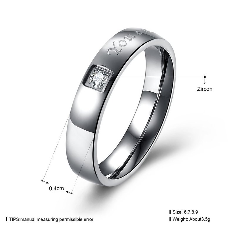 Wholesale Fashion Simple Men and Women Romantic Ring Silver Color zircon Engagement Ring Titanium Stainless Steel Valentine's Gift Lover TGSTR034 0