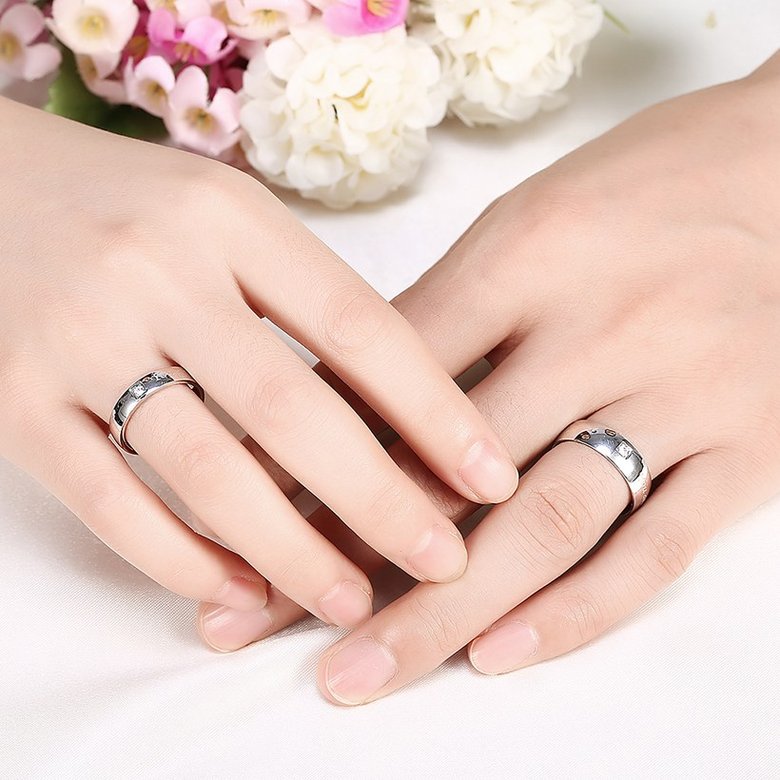 Wholesale Fashion Simple Men and Women Romantic Ring Silver Color zircon Engagement Ring Titanium Stainless Steel Valentine's Gift Lover TGSTR034 4