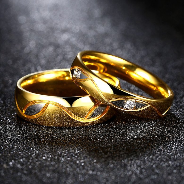 Wholesale Super popular Wedding couple rings  24k gold 2 colors titanium stainless steel zircon diamonds jewelry lover gifts for men TGSTR015 1