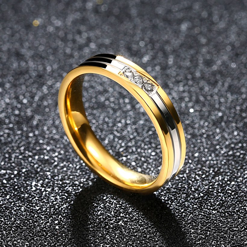 Wholesale Classic Alliances Marriage Couple Wedding Rings set for women zircon jewelry Gold color stainless steel jewelry TGSTR038 2