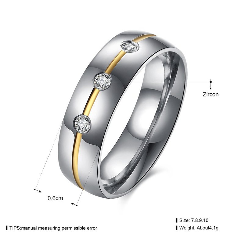 Wholesale Fashion inlay Golden stripe Bling three CZ Wedding Rings For men Stainless Steel Love Gifts TGSTR031 0