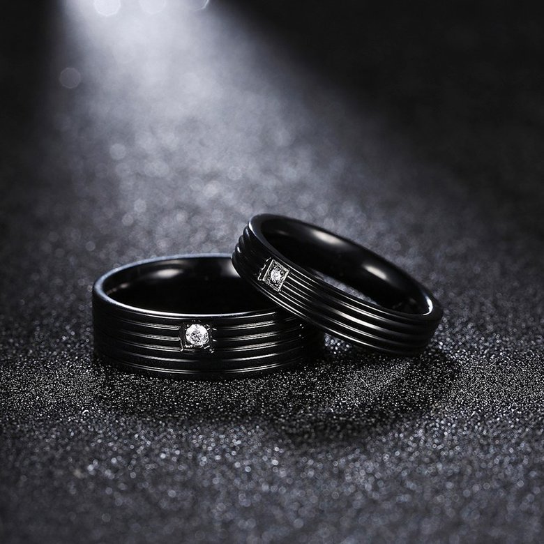 Wholesale Hot Sell Titanium Steel Middle Inlaid white Zircon rings Simple style stripe black Ring For Men Jewelry Gift TGSTR033 1