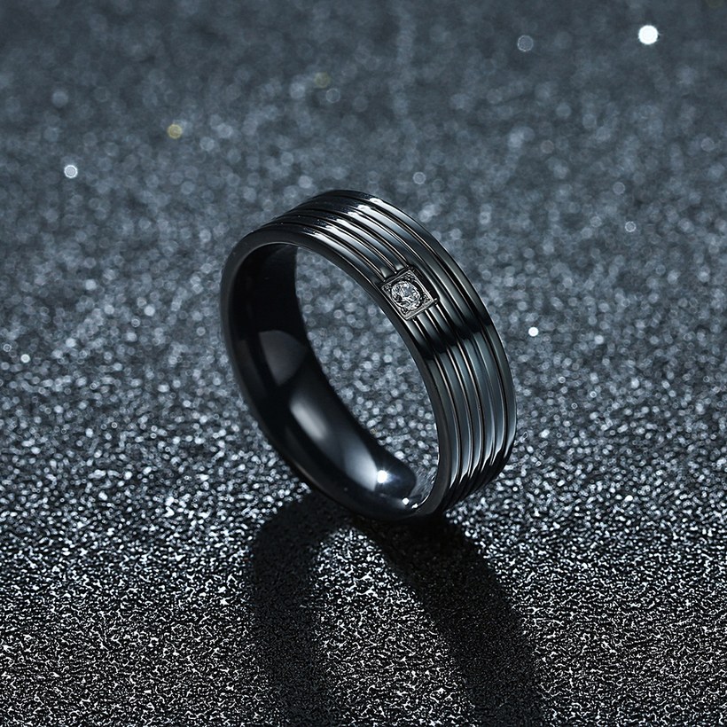 Wholesale Hot Sell Titanium Steel Middle Inlaid white Zircon rings Simple style stripe black Ring For Men Jewelry Gift TGSTR033 2