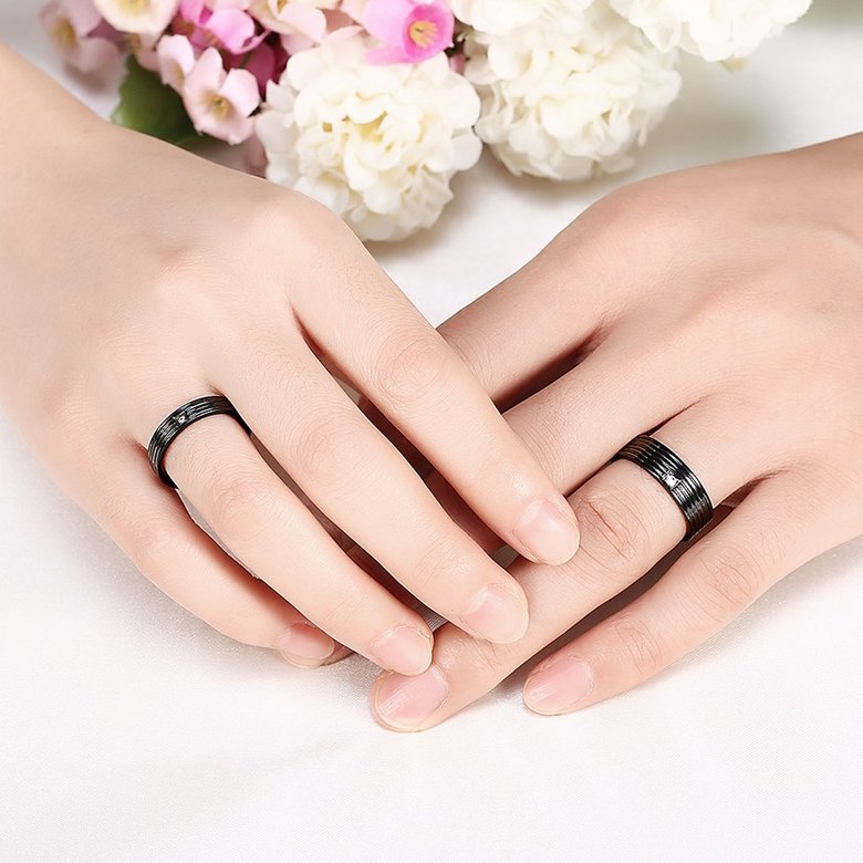 Wholesale Hot Sell Titanium Steel Middle Inlaid white Zircon rings Simple style stripe black Ring For Men Jewelry Gift TGSTR033 4