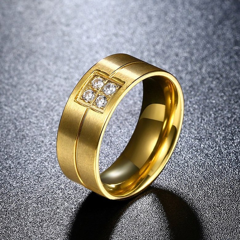 Wholesale New Arrival Romantic Stainless Steel Ring for men 24K gold CZ Fashion Rings Wedding Engagement Ring Jewelry TGSTR097 3