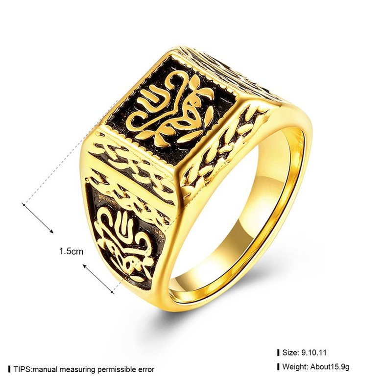 Wholesale Euramerican Trendy vintage Square black carving rings for men 18k gold color stainless steel jewelry  TGSTR113 0